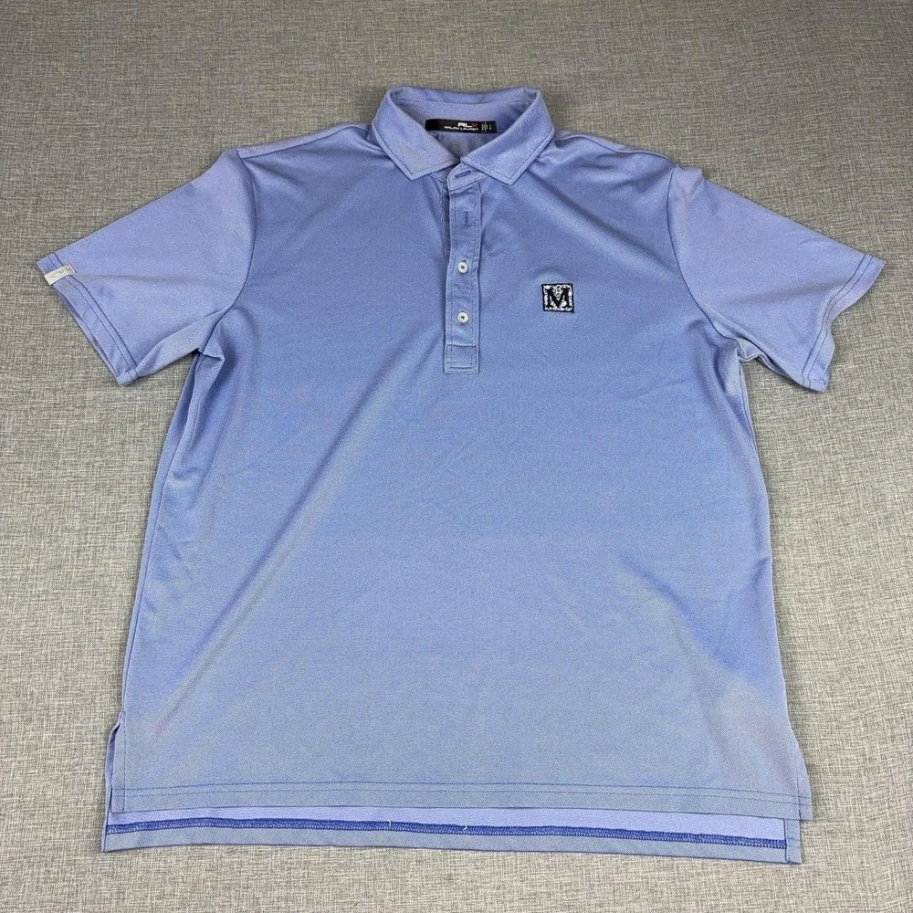 RLX Ralph Lauren Polo Shirt Mens L Blue Stretch Golf Logo Short Sleeve Mediterra